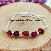 Natural Raw Garnet Silver Plated bracelet, January Birthstone bracelet